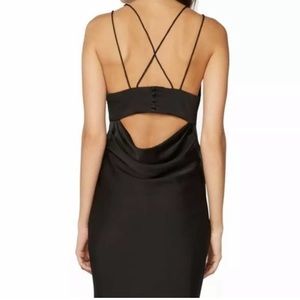 Fame and Partners Black Slip Dress, Midi, Cowl Back, Size 6